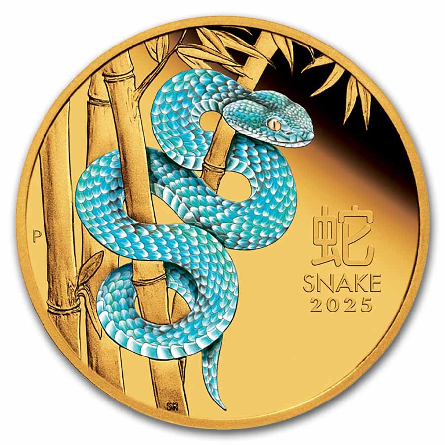 2025 Australia 1 oz Gold Lunar Snake PF (Colorized, Box & COA)