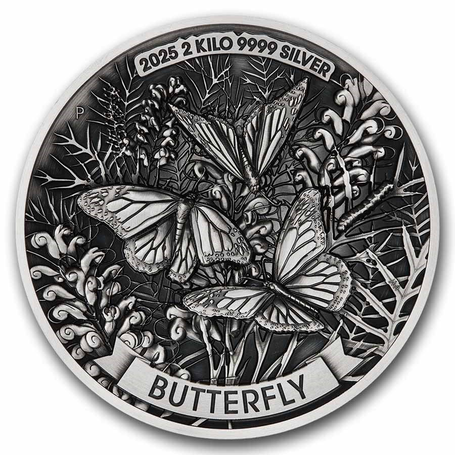 2025 Australia 2 Kilo Silver Antiqued Butterfly High Relief