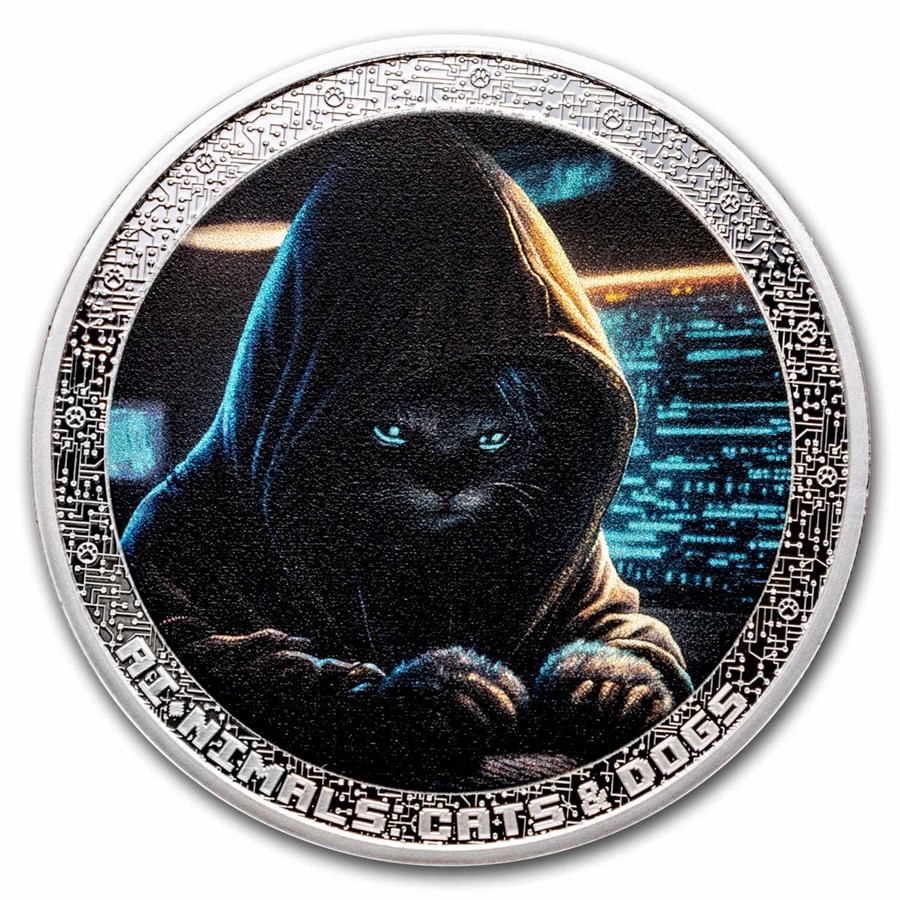 2025 Cameroon 1 oz Silver AI•NIMALS Cat Hacker (w/ Box & COA)