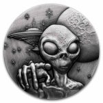 2025 Cameroon 2 oz Silver Antique UFO & Aliens: Alien Face