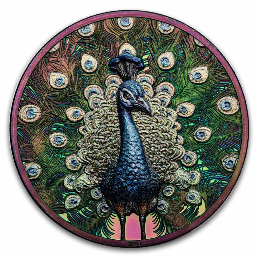 2025 Cook Islands 1 oz Silver Spectrum: Peacock (Box & COA)
