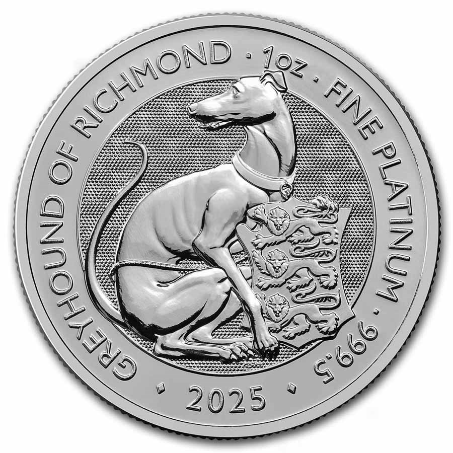 2025 GB 1 oz Platinum Royal Tudor Beasts Greyhound of Richmond BU