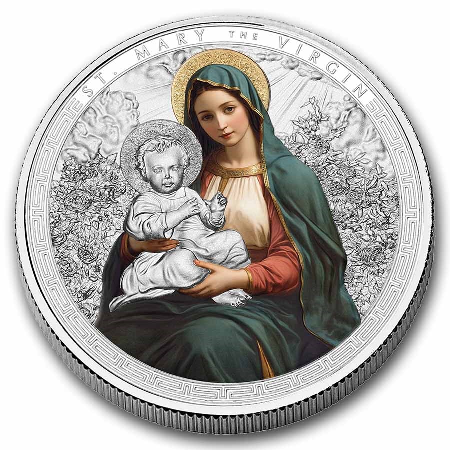 2025 Ghana 1 oz Silver Patron Saints St. Mary the Virgin (Color)
