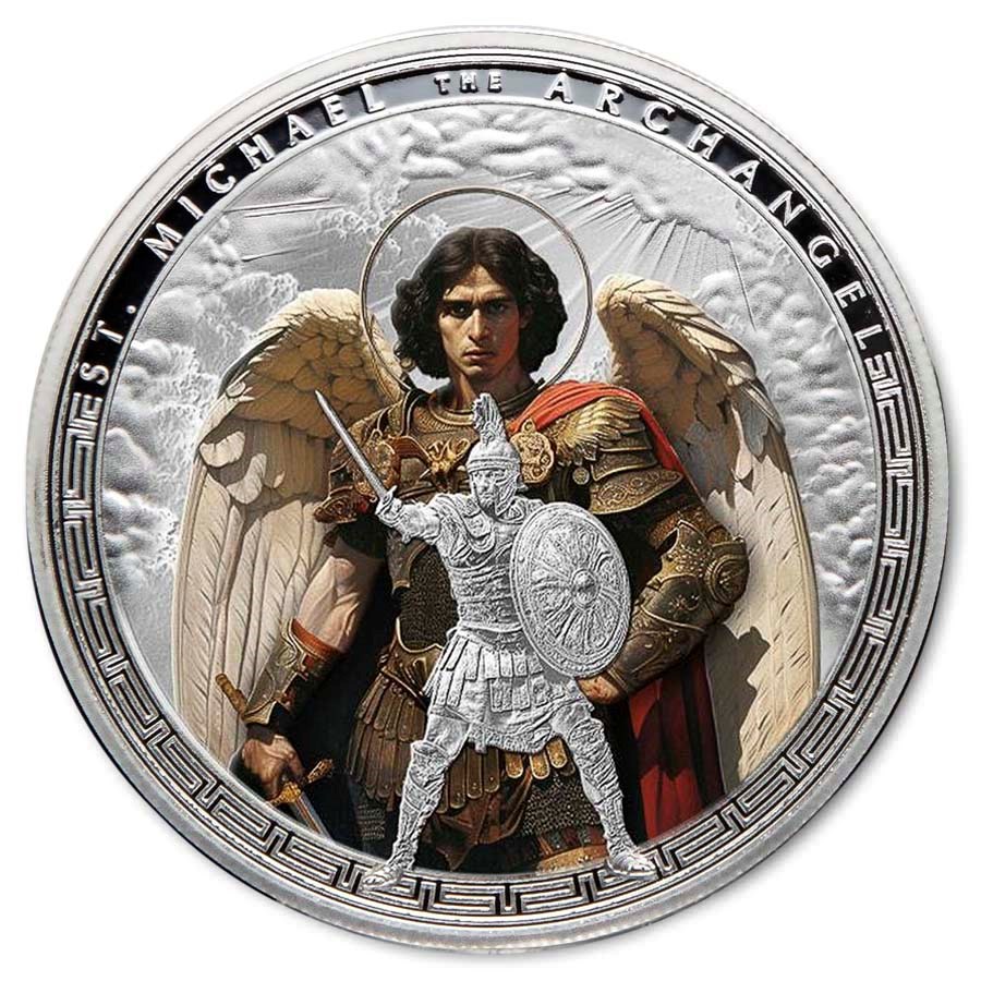 2025 Ghana 1 oz Silver Patron Saints St. Michael (Colorized)