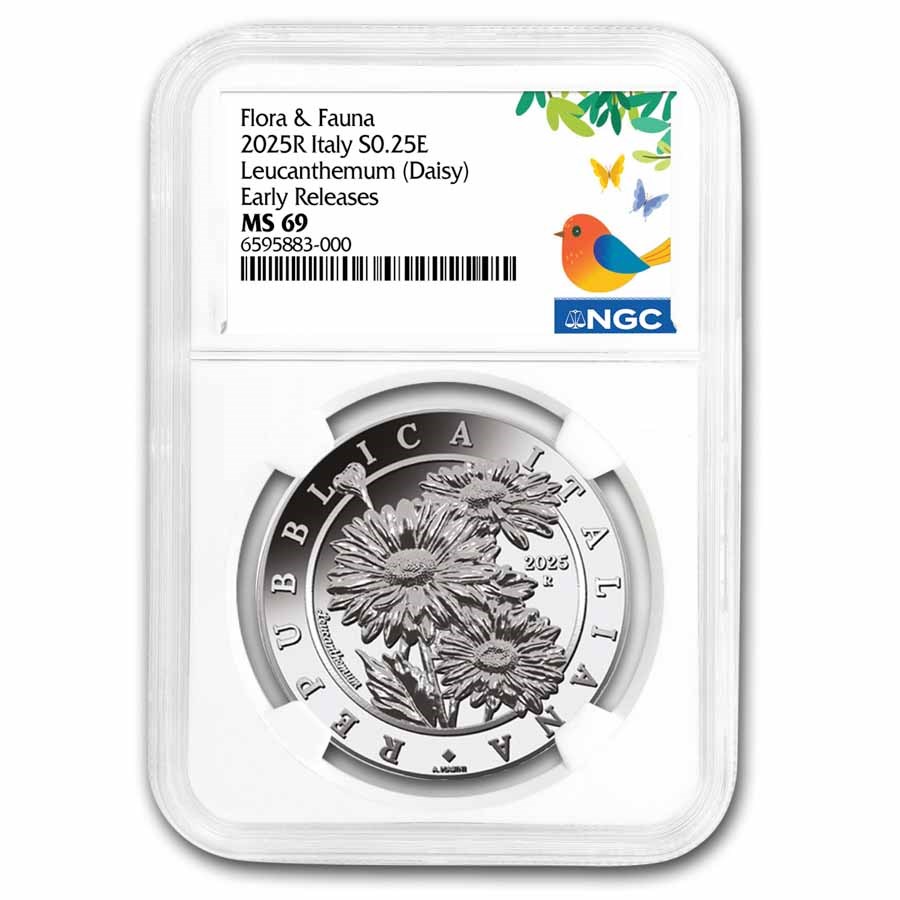 2025 Italy 1 oz Silver Flora & Fauna - The Daisy MS-69 NGC (ER)