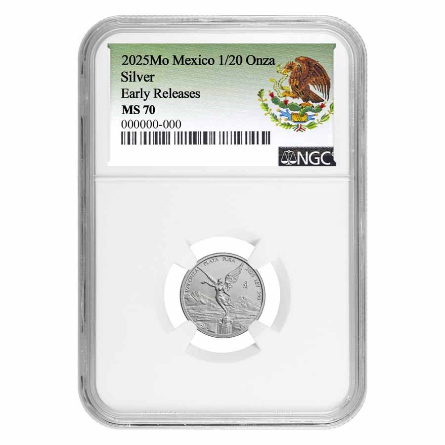 2025 Mexico 1/20 oz Silver Libertad MS-70 NGC (ER, Coat of Arms)