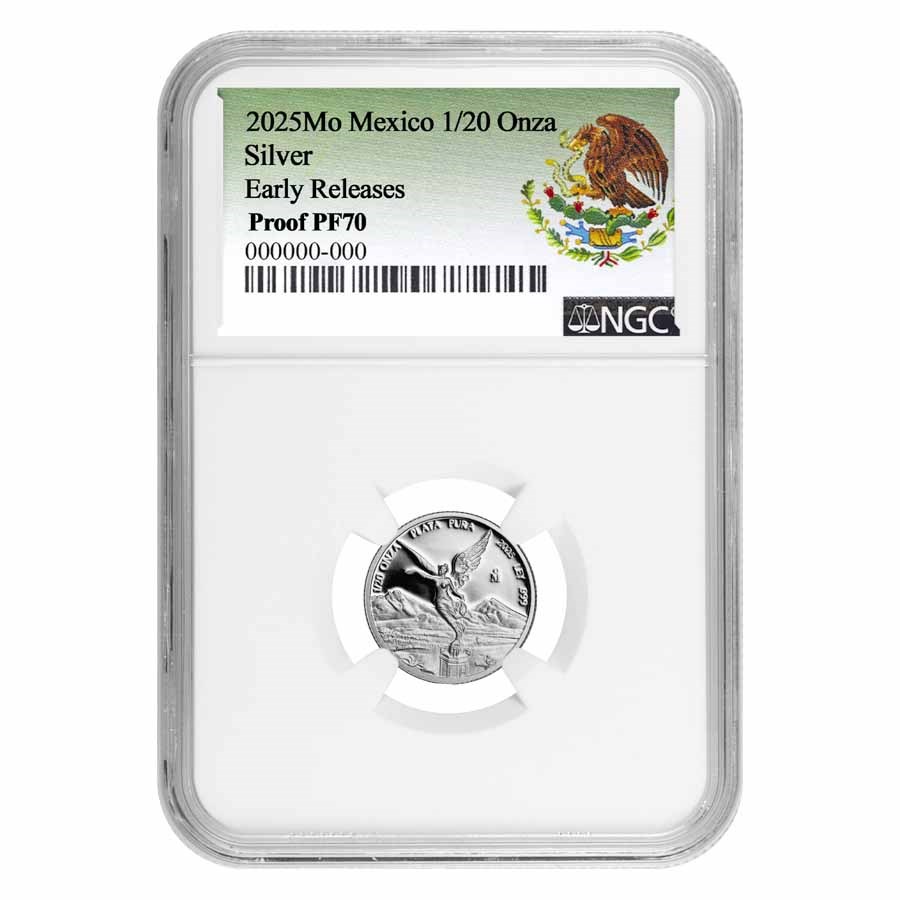 2025 Mexico 1/20 oz Silver Libertad PF-70 NGC (ER, Coat of Arms)