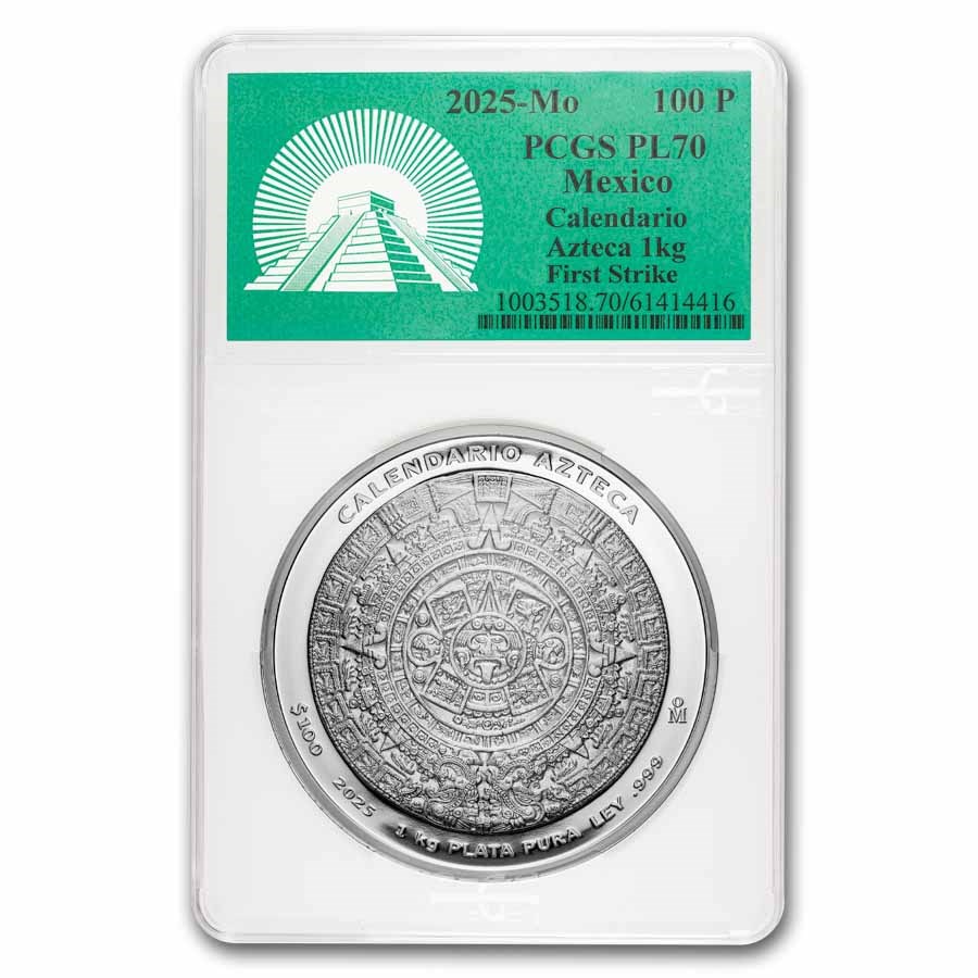 2025 Mexico 1 kilo Silver Aztec Calendar PL-70 PCGS (Green Label)