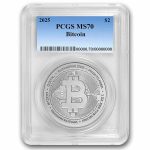 2025 Niue 1 oz Silver $2 Bitcoin MS-70 PCGS