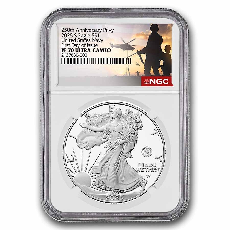 2025-S 1 oz Proof Silver Eagle PF-70 NGC (Navy Privy, FDI)