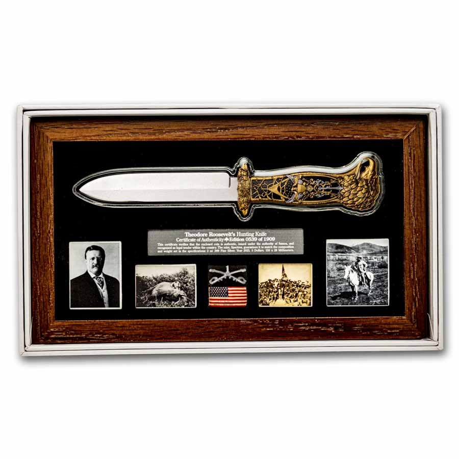 2025 Samoa 2 oz Silver Theodore Roosevelt Hunting Knife Coin