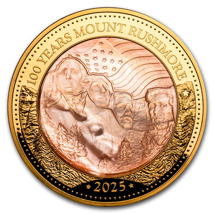 2025 Solomon Isl. 5 oz Gold Mother of Pearl Mount Rushmore