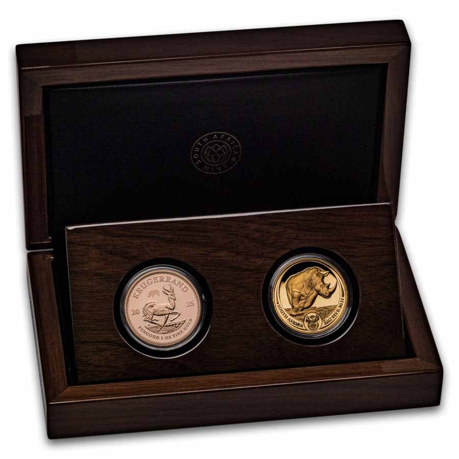 2025 South Africa 2-Coin Gold Krugerrand & Rhino Proof Set