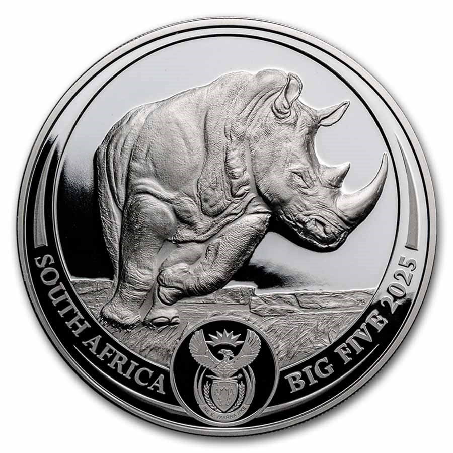 2025 South Africa 5 oz Silver Big Five Rhino Proof (w/ Box & COA)