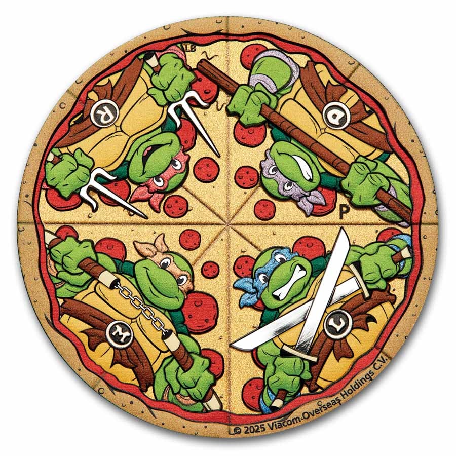 2025 TUV 2 oz Silver TMNT Colorized Pizza Coin (Box)