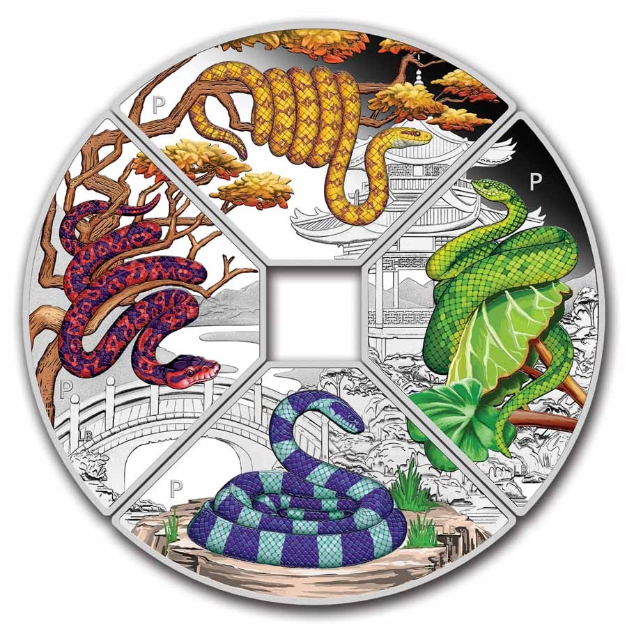 2025 TUV 4 oz Silver Year of the Snake Quadrant Colorized PF Set
