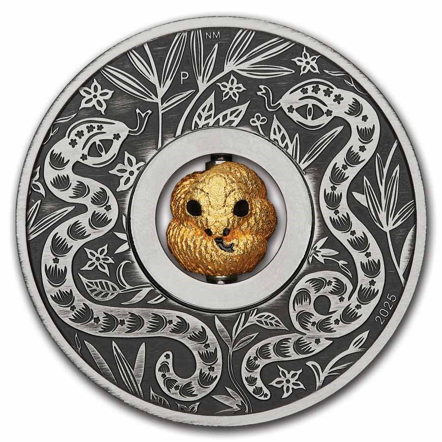 2025 Tuvalu 1 oz Ag Year of the Snake Rotating Charm Antiqued
