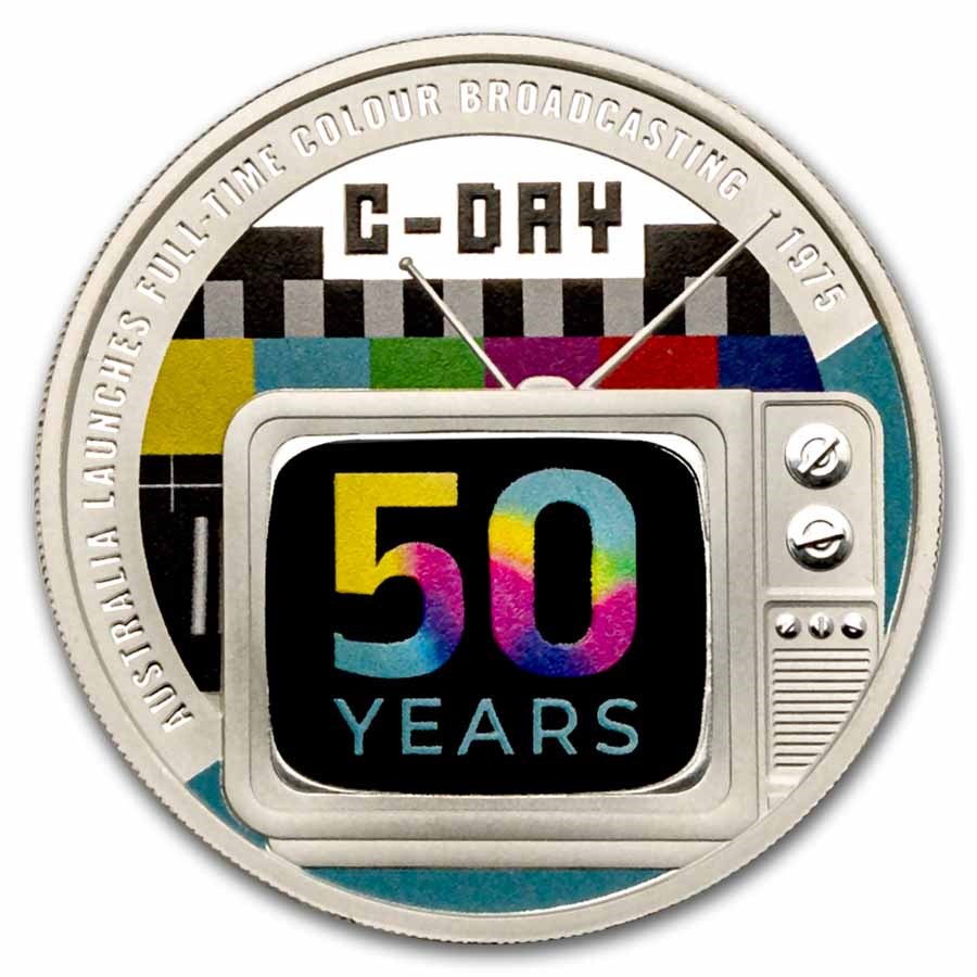 2025 Tuvalu 1 oz Silver 50th Anniv. of Color TV in Australia