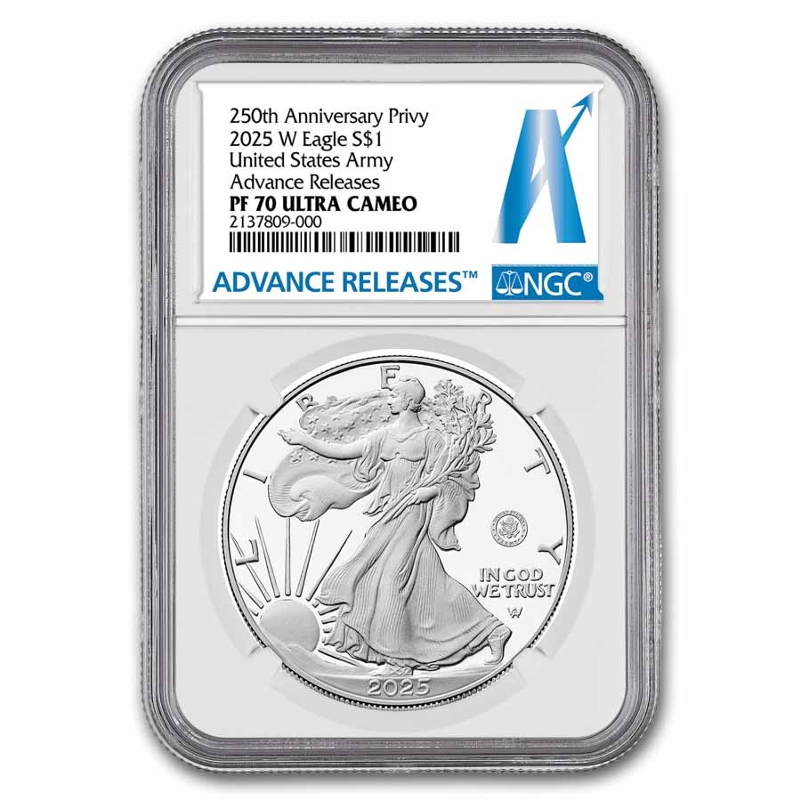 2025-W 1 oz Proof Silver Eagle PF-70 NGC (Army Privy, AR)