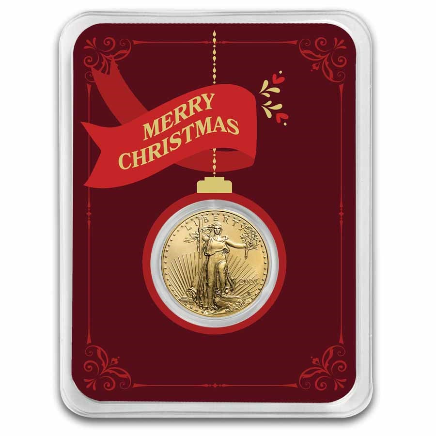 2026 1/10 oz American Gold Eagle - w/Christmas Ball Ornament Card