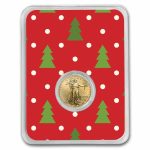 2026 1/10 oz American Gold Eagle - w/Red Christmas Trees Card