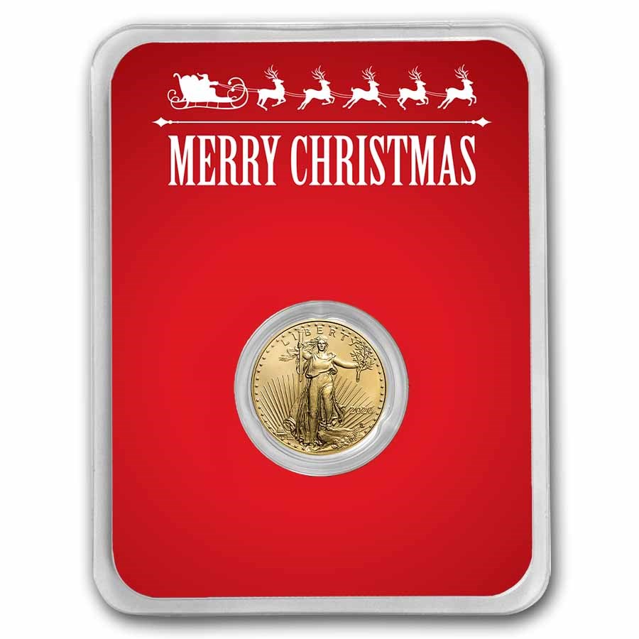 2026 1/10 oz American Gold Eagle - w/Red Merry Christmas Card