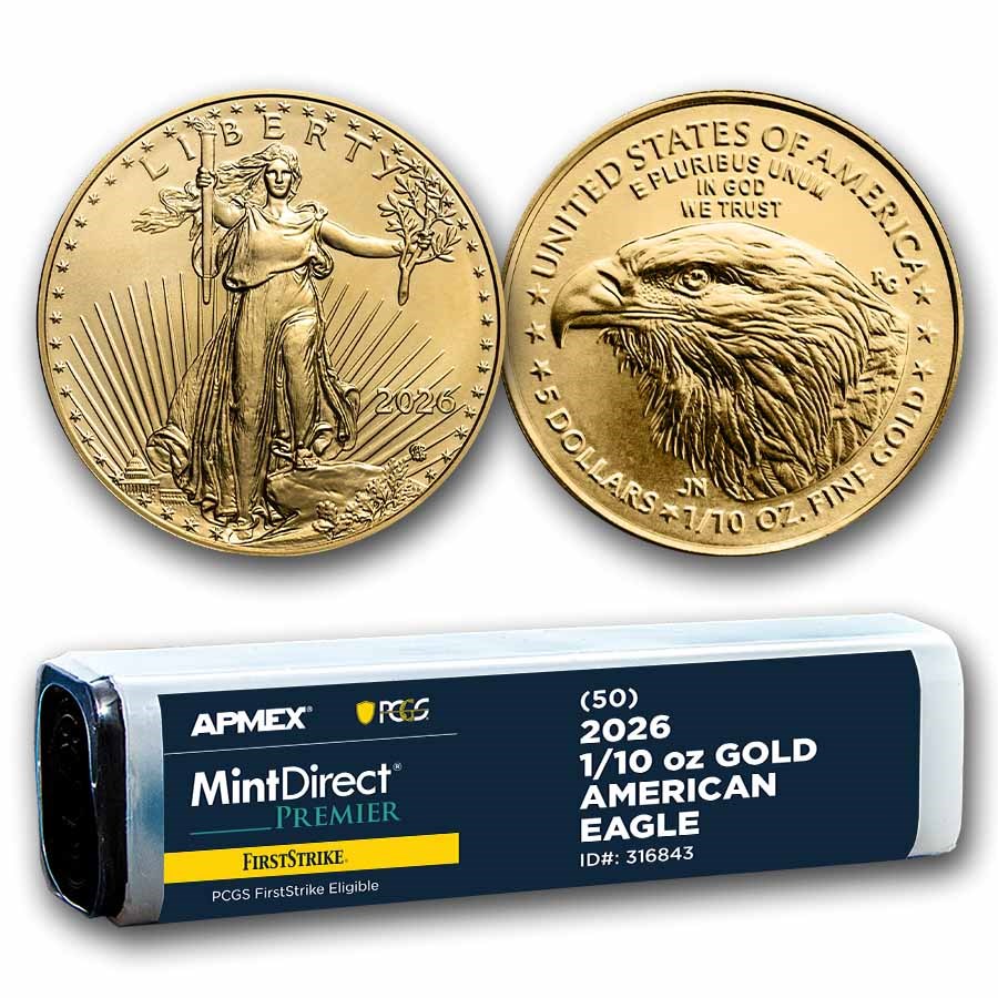 2026 1/10 oz American Gold Eagles (50-Coin MDP® + PCGS FS® Tube)