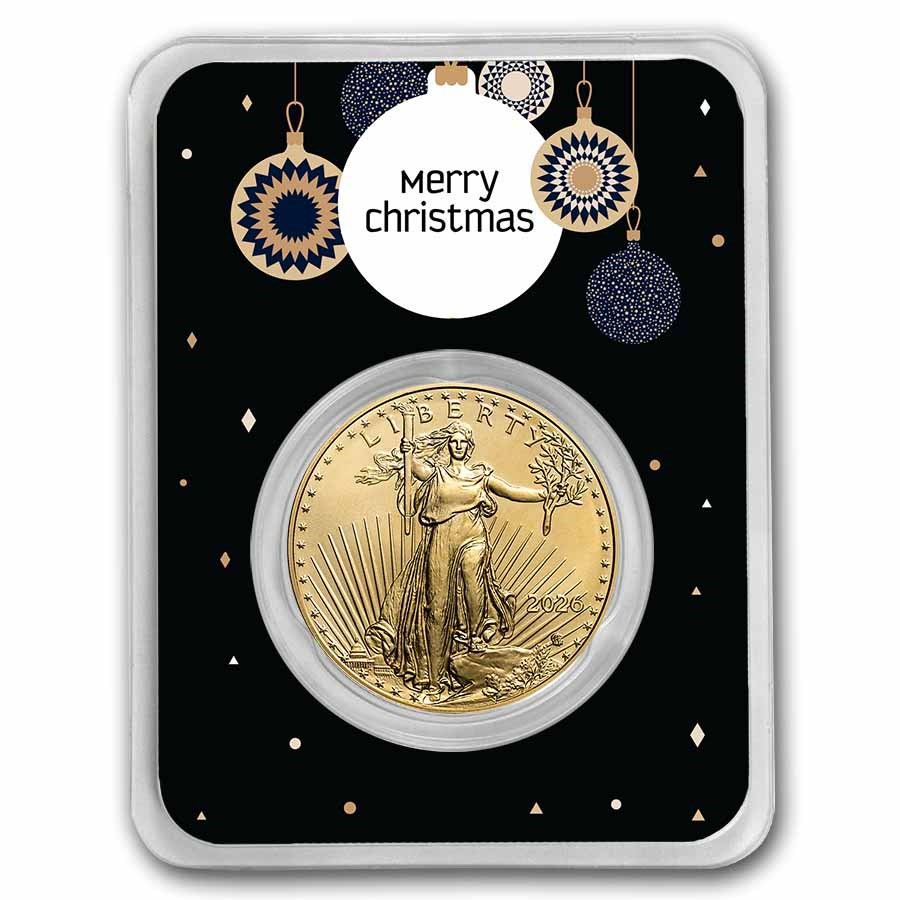 2026 1 oz American Gold Eagle - w/Elegant Merry Christmas Card
