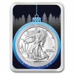 2026 1 oz American Silver Eagle - w/Blue Christmas Ornament Card