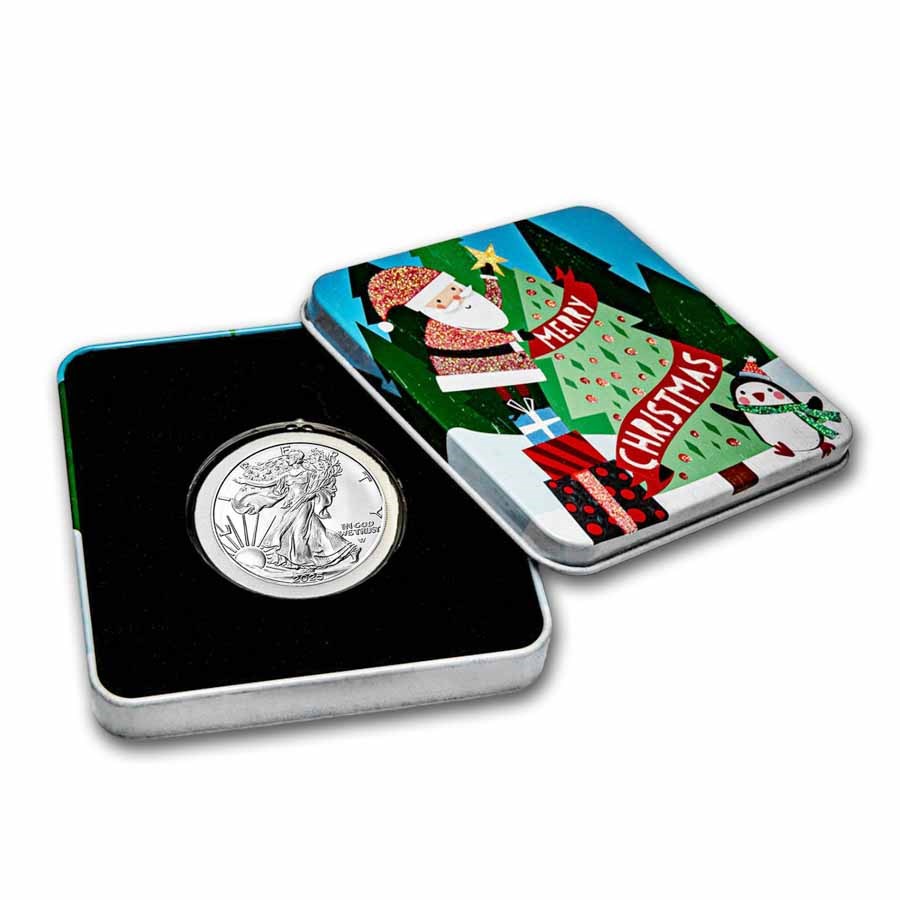 2026 1 oz American Silver Eagle - w/Holiday Tin, Christmas Tree