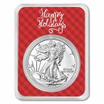 2026 1 oz American Silver Eagle - w/Plaid Happy Holidays Card