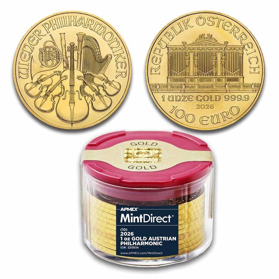 2026 Austria 1 oz Gold Philharmonic (10-Coin MintDirect® Tube)