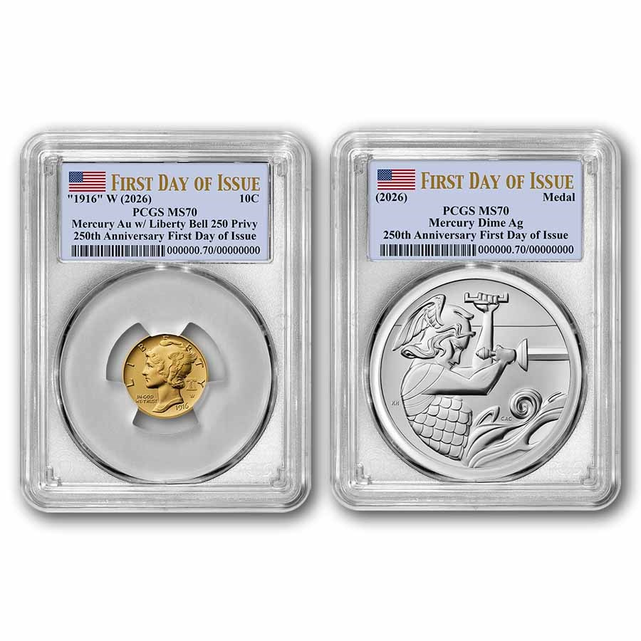 2026 Gold Mercury Coin & Silver Medal Set MS-70 PCGS (FDI)