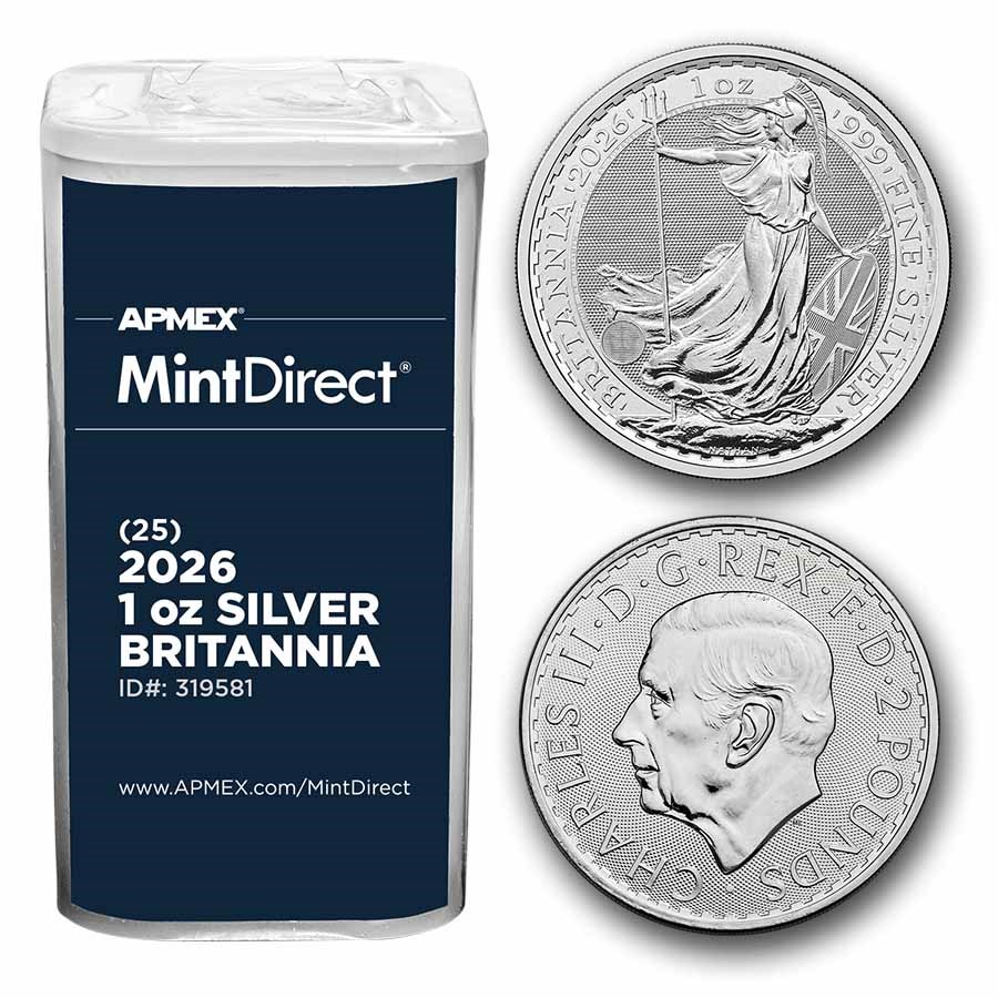 2026 Great Britain 1 oz Silver Britannia 25-Coin MintDirect® Tube