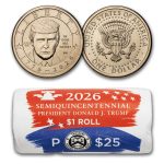 2026-P Donald Trump Semi. Dollar 25 Coin Roll BU (Mint Wrapped)