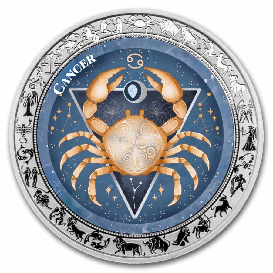 2026 Republic of Ghana 1 oz Silver Zodiac Aquarelle: Cancer