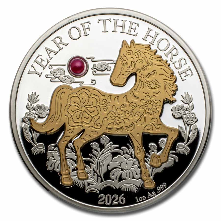 2026 Vanuatu 1 oz Silver Year of the Horse Gold Gilded w/ Pearl