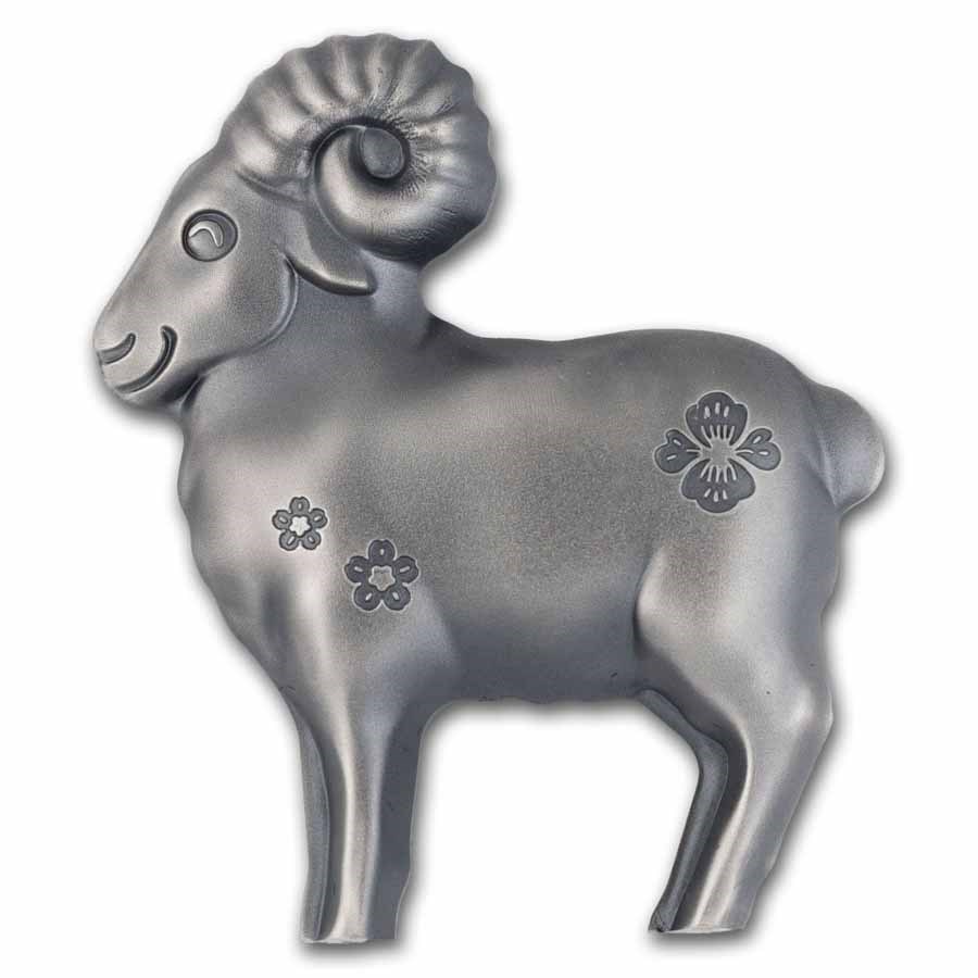 2027 Mongolia 1 oz Silver Antique Lunar Sheep Shaped Coin