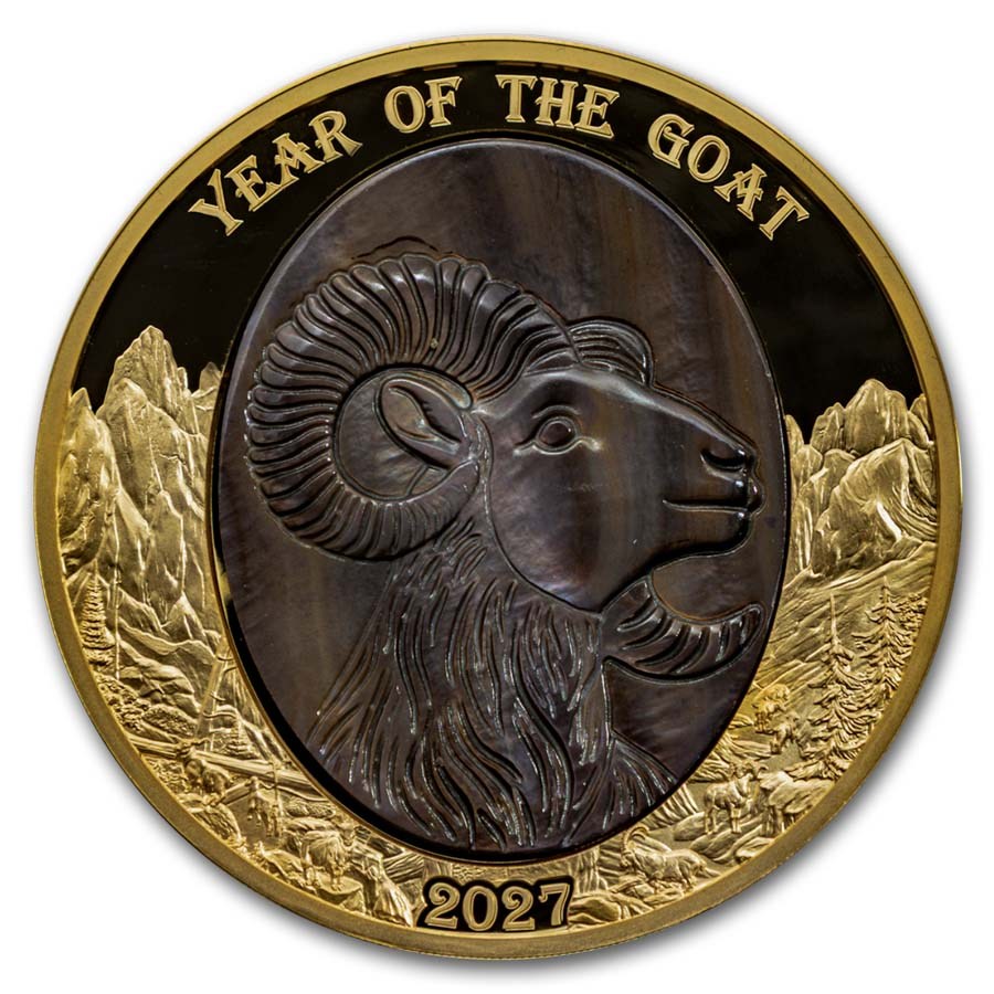 2027 Solomon Isl. 5 oz Gold Mother of Pearl Year of the Goat