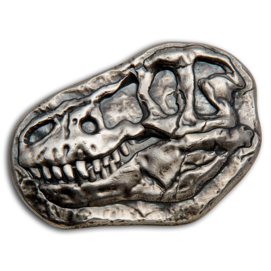3 oz Hand Poured Silver - MPM (T-Rex Fossil, w/Wooden Crate)
