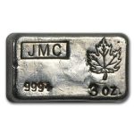 3 oz Silver Bar - Johnson Matthey Canada (Poured, Maple Leaf)