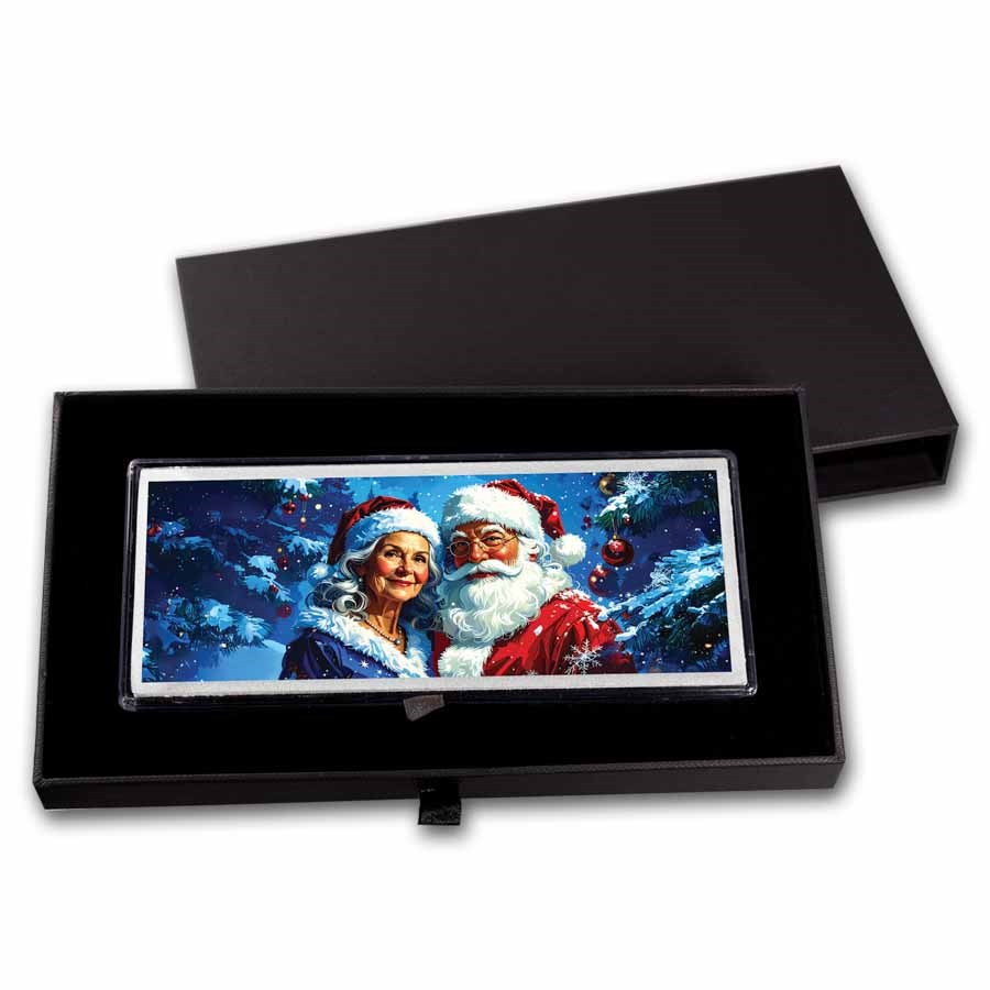 4 oz Silver Colorized Bar - Patriotic Santa & Mrs. Claus Estate