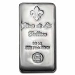 50 oz Cast-Poured Silver Bar - Fleur De Lis Bullion