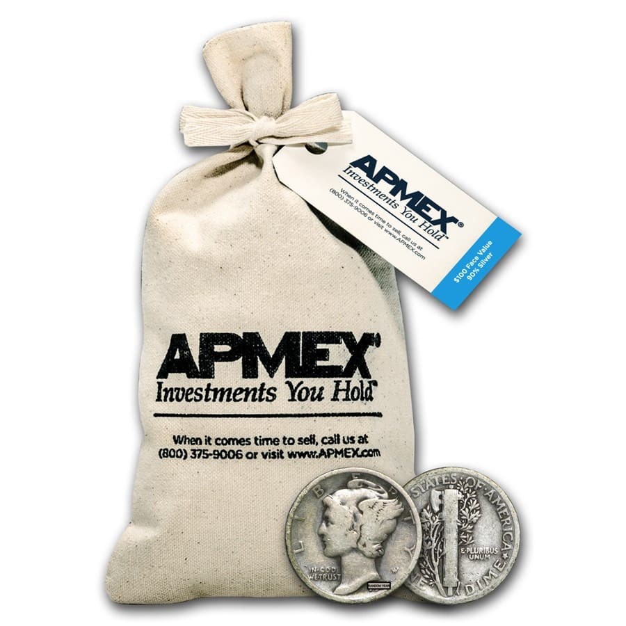 90% Silver Mercury Dime $100 Face Value Bag
