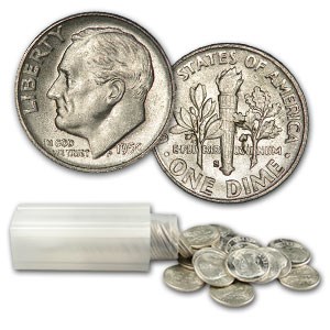 90% Silver Roosevelt Dimes 50-Coin Roll BU (1946-1955)