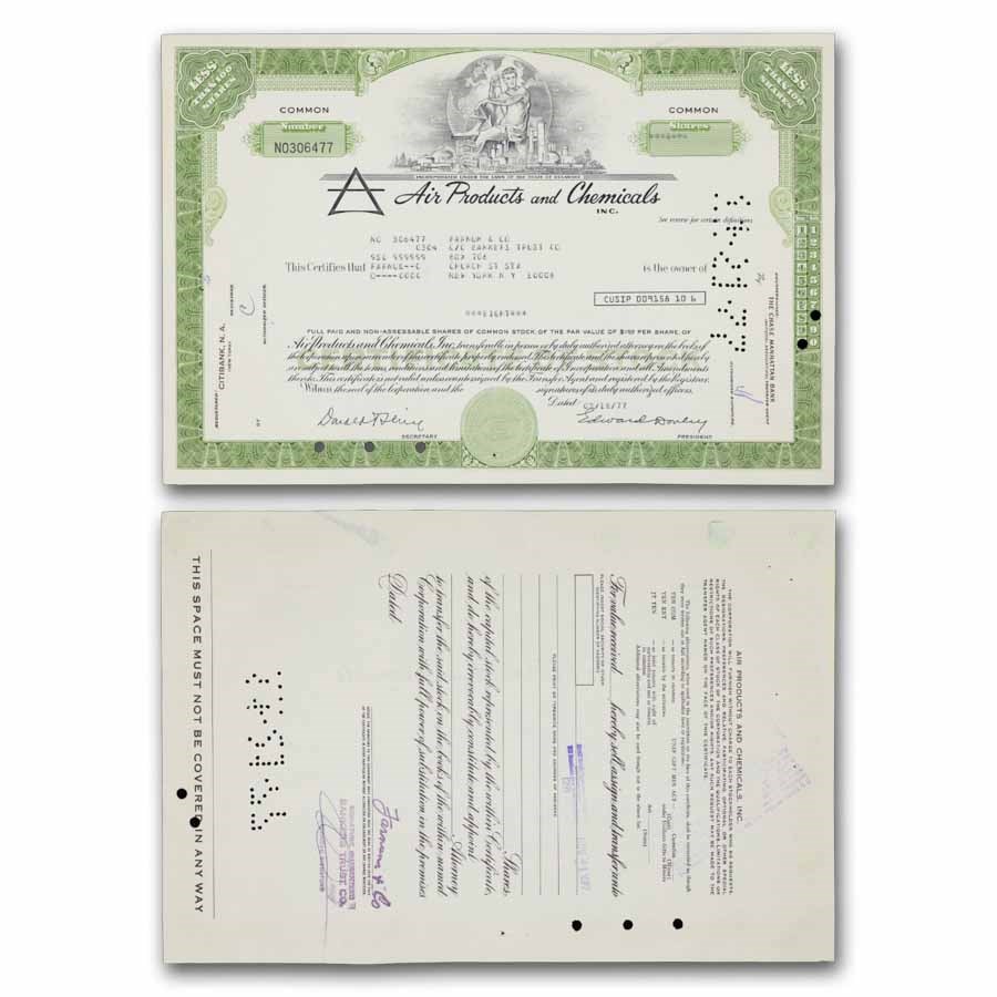 Air Products and Chemicals Inc. Stock Certificate
