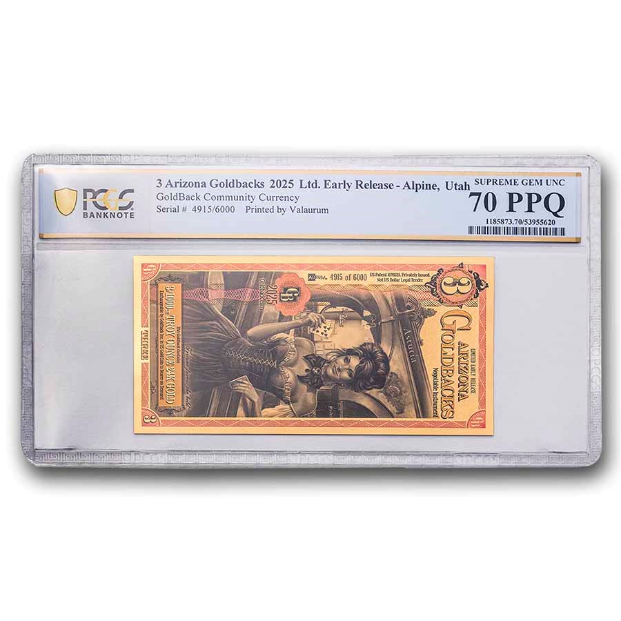 Arizona 3 Goldback 24k Gold PCGS 69 Limited Early Release