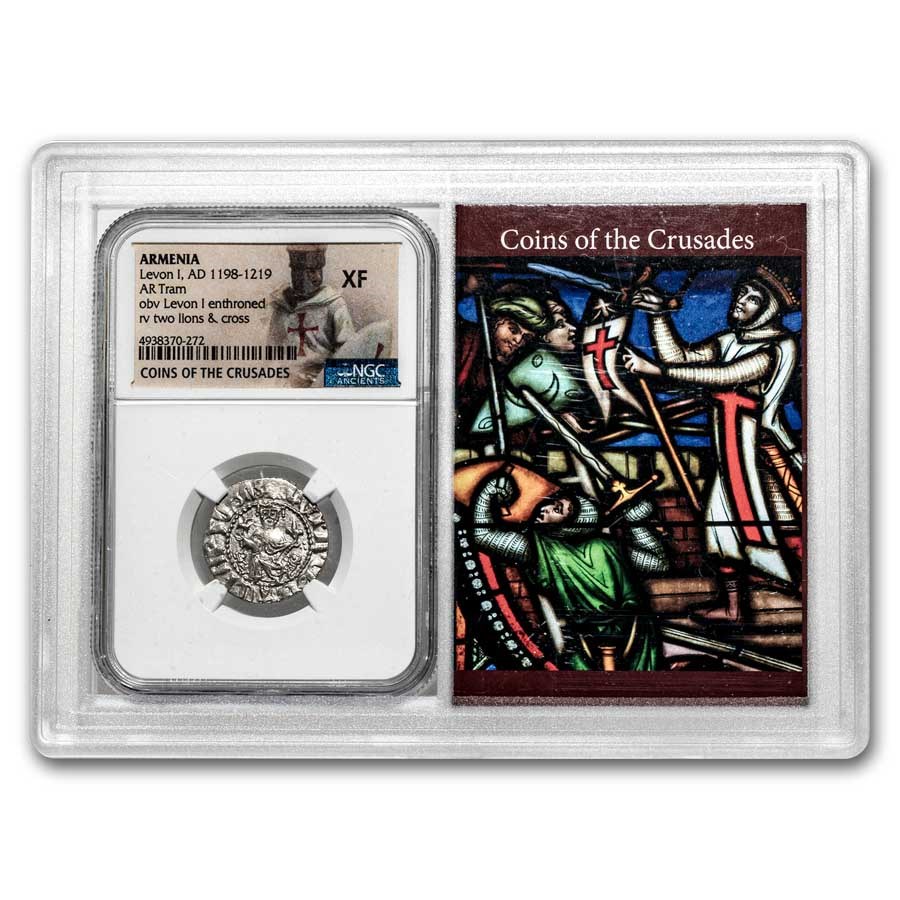 Armenia Silver Tram Levon I (1198-1219 AD) XF NGC (Vault)