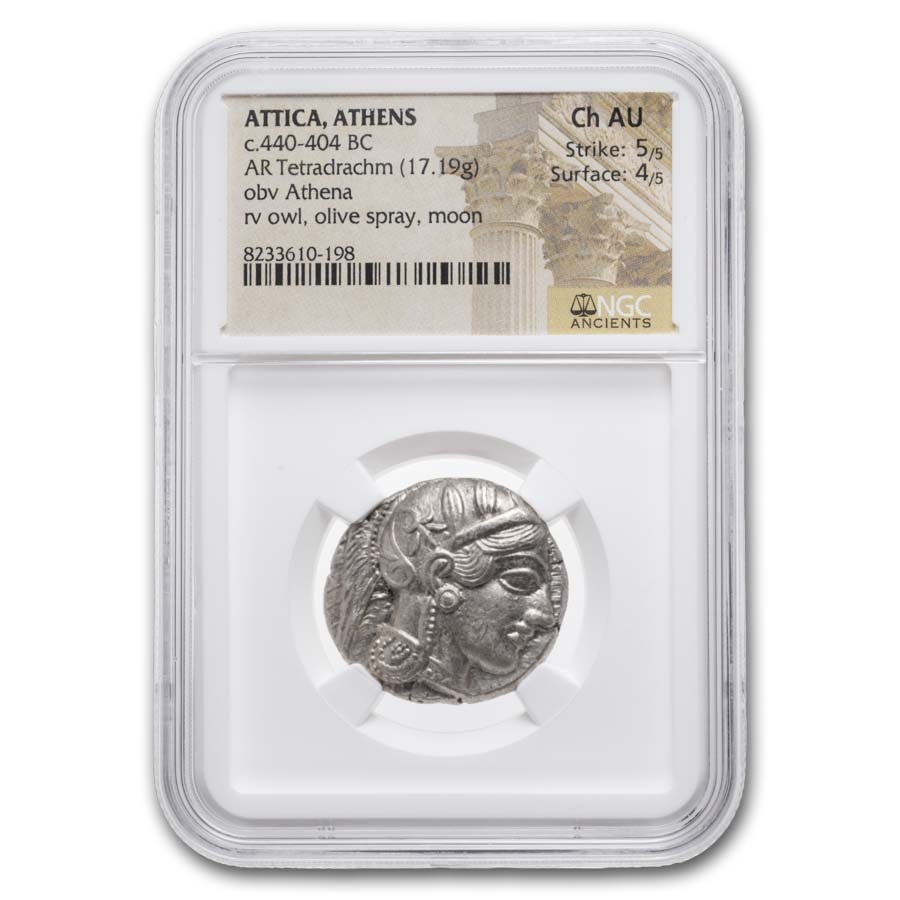 Attica, Athens AR Tetradrachm Owl 440-404 BC Ch AU NGC 5/4