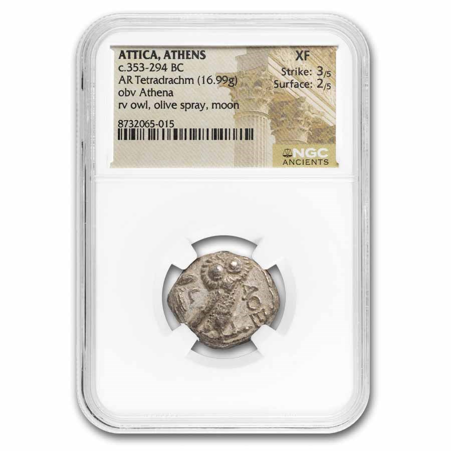 Attica Athens Silver Tetradrachm Owl (353-294 BC) XF NGC 3/2